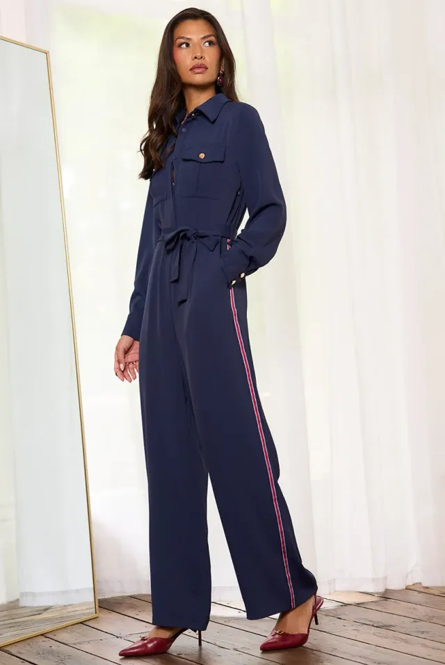 Gini London Side Strip tuta blu navy maniche lunghe