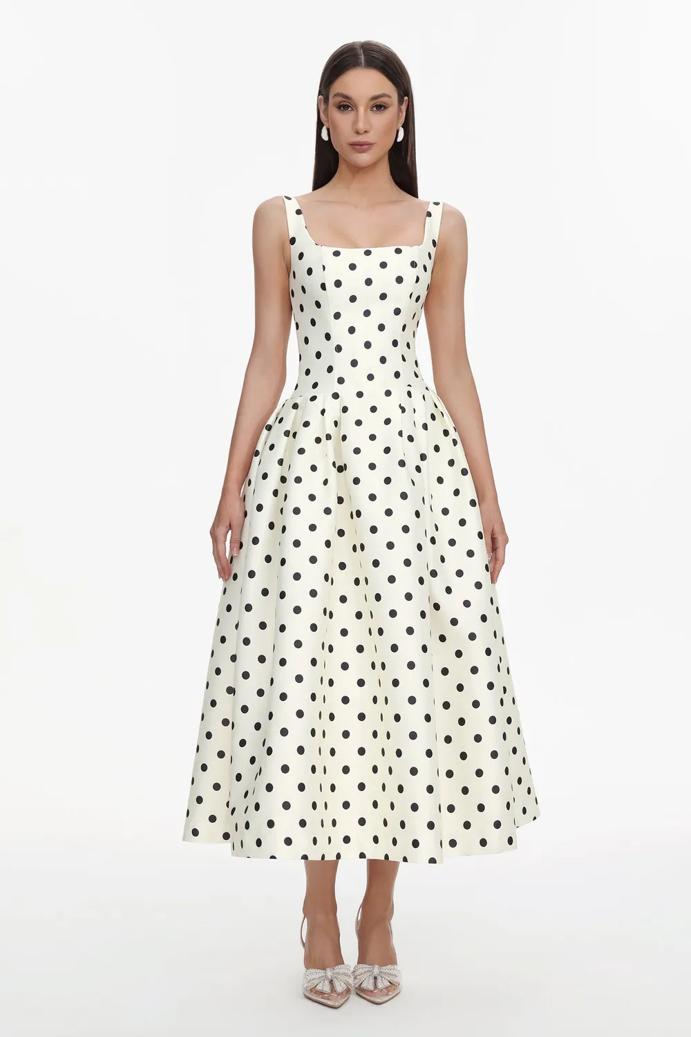 Bella Barnett Zada abito maxi beige pois smanicato