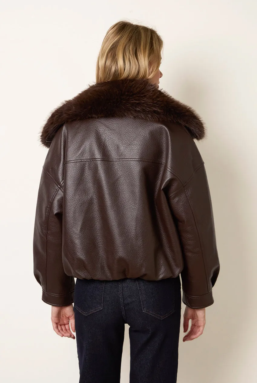 Blue Vanilla giacca bomber ecopelle cioccolato pelliccia