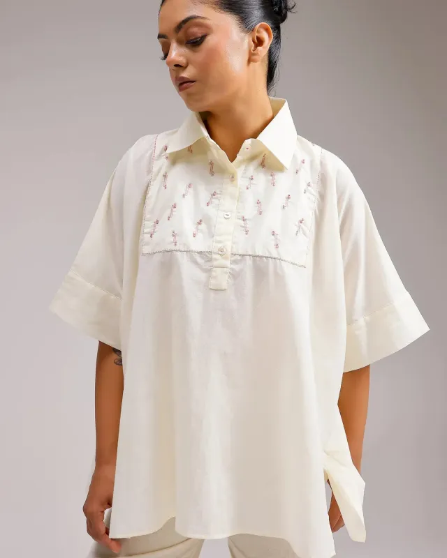 Our Dve Sheer top beige cotone taglia unica