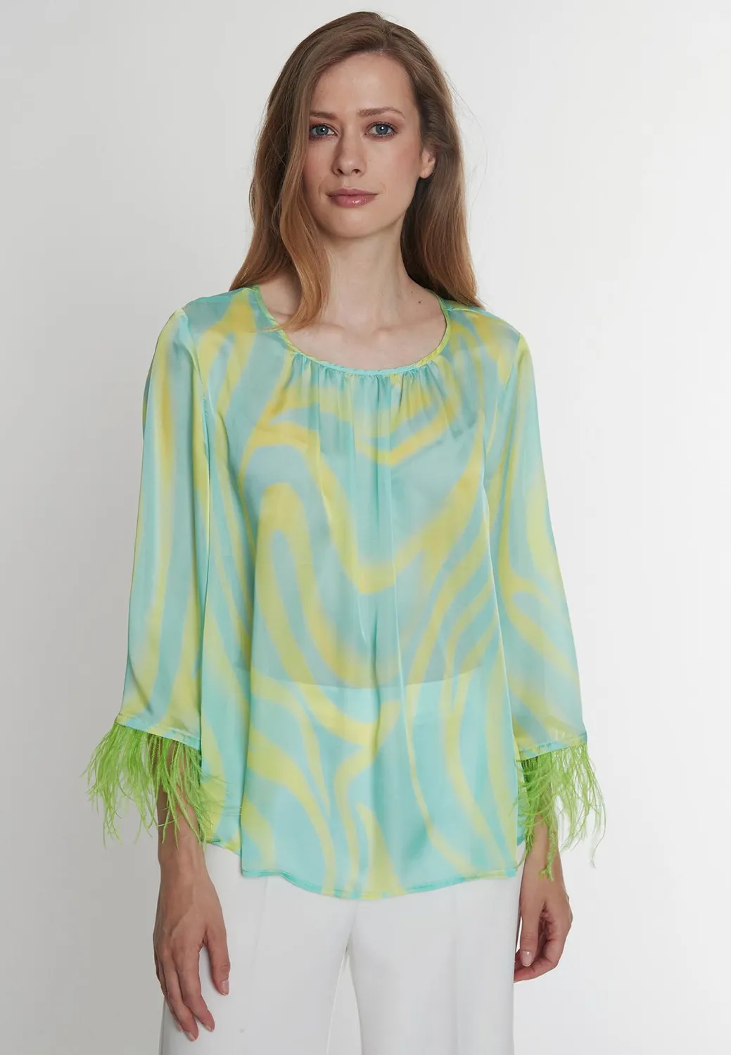 Ana Alcazar Pedmi camicetta chiffon animalier verde