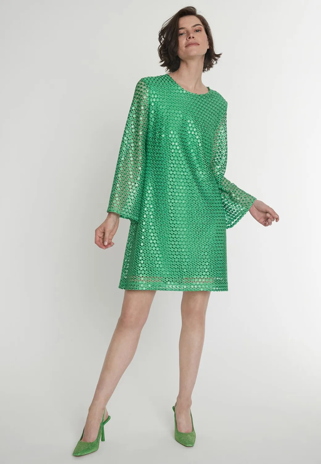 Ana Alcazar Paca abito tunica paillettes verde corto