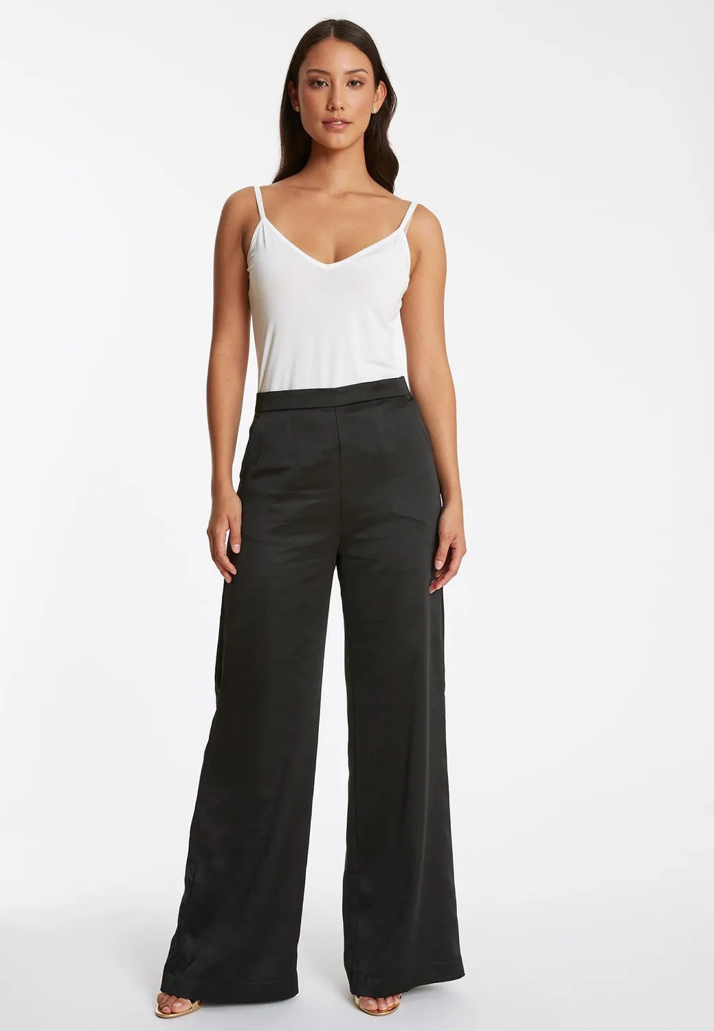 Ana Alcazar Pahima pantaloni palazzo satin neri