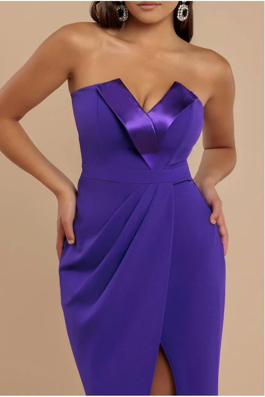 Goddiva DR3660 abito maxi viola 12 satin spacco