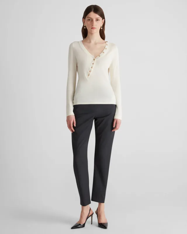 Violante Nessi Rotella top avorio cashmere scollo V