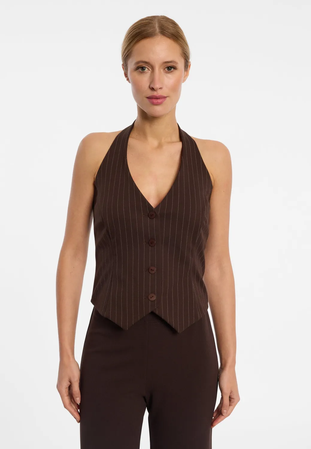 Ana Alcazar Enlyro gilet sartoriale espresso gessato