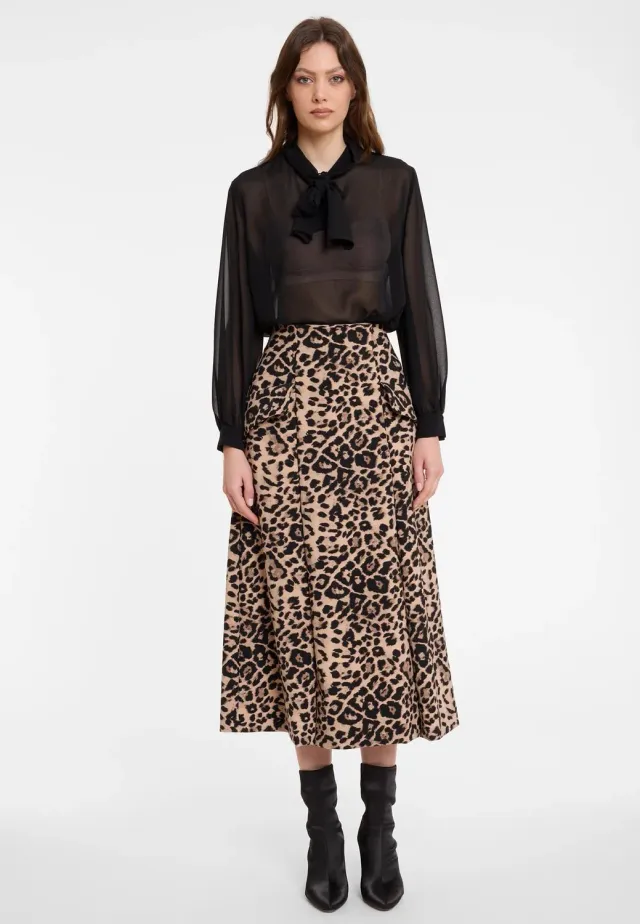 Ana Alcazar Adawa gonna midi animalier beige nero