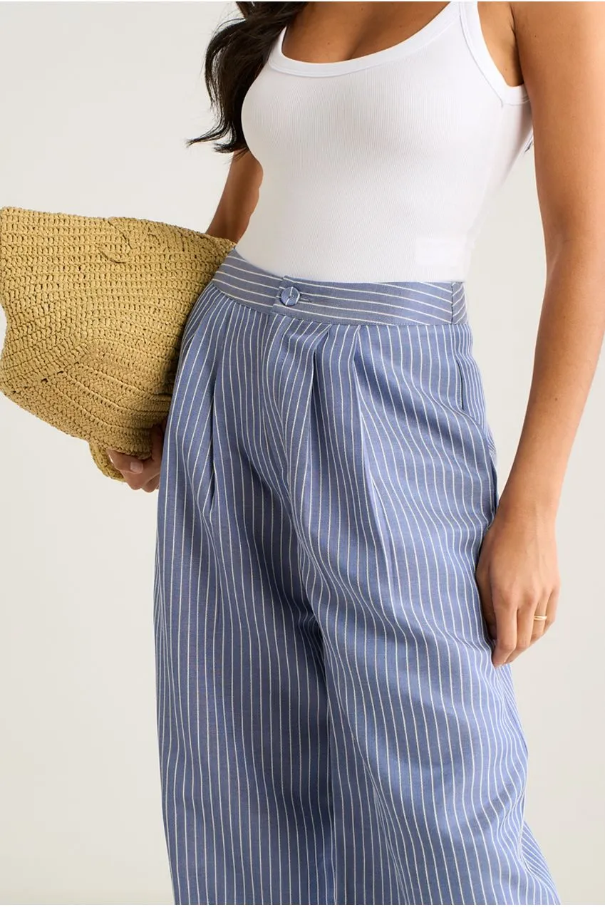 Gini London Wide Leg pantaloni blu gamba larga con pinces