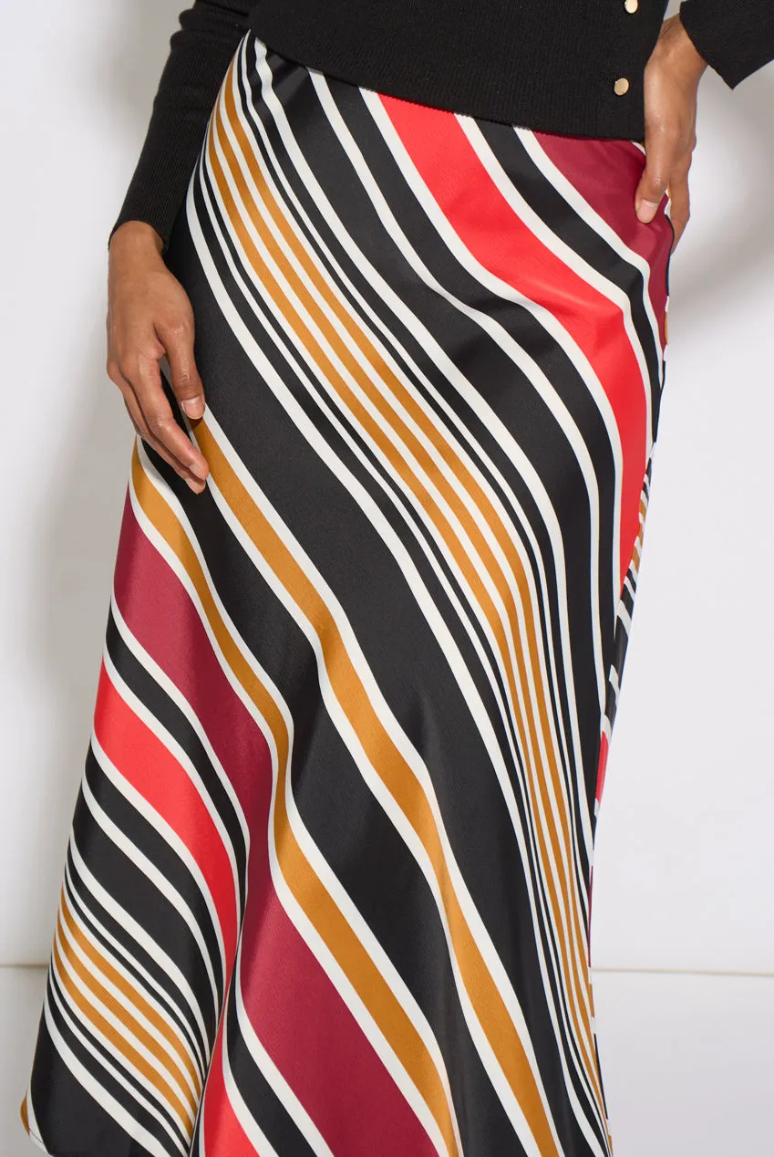 Gini London Black Stripe gonna midi nera in raso