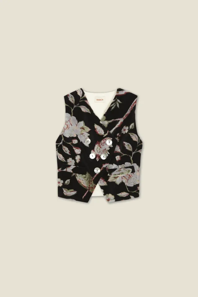Dahlia Bobby gilet velluto doppiopetto blockprint