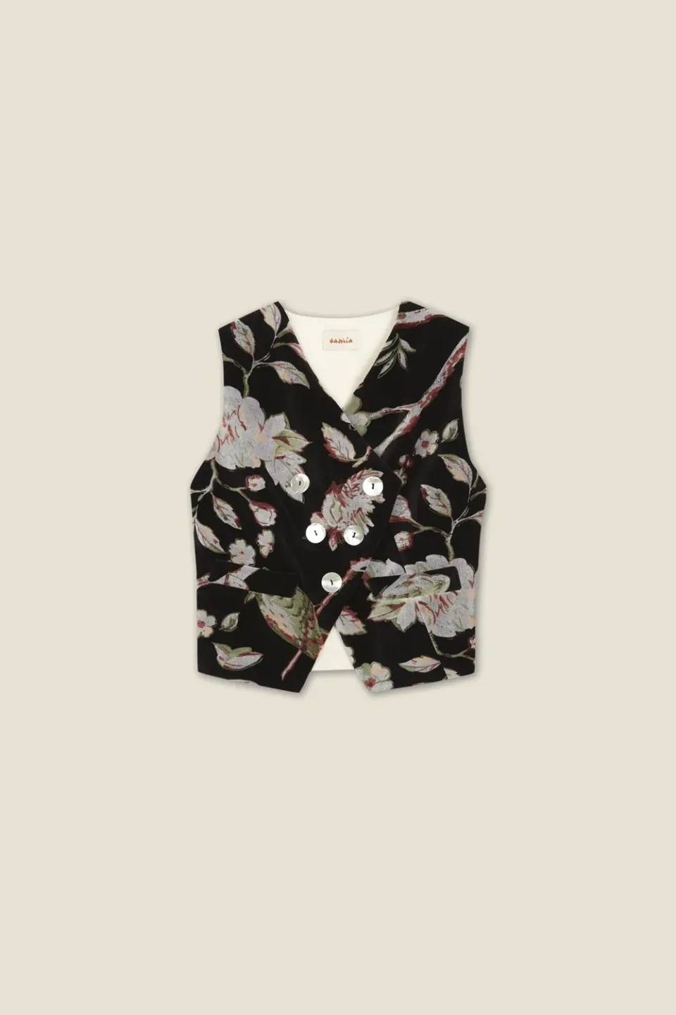 Dahlia Bobby gilet velluto doppiopetto blockprint