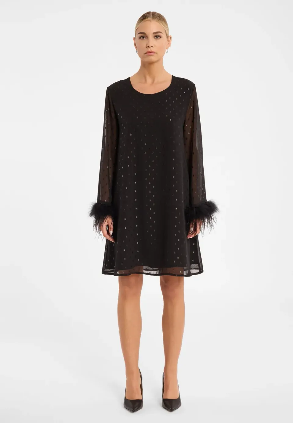 Ana Alcazar Cibly abito chiffon nero piume