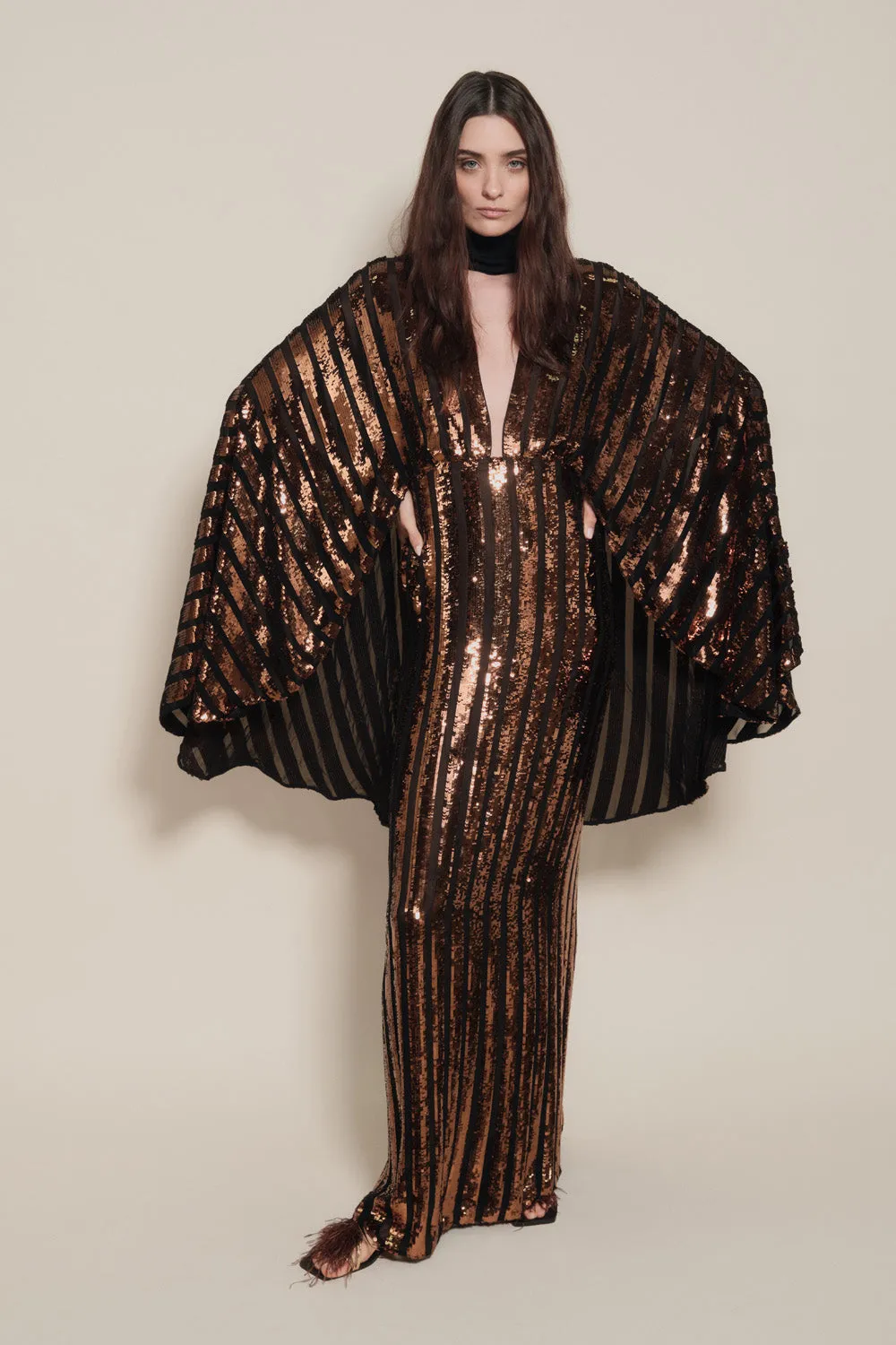 Johanna Ortiz Candelaria Crystal Whispers abito paillettes rame
