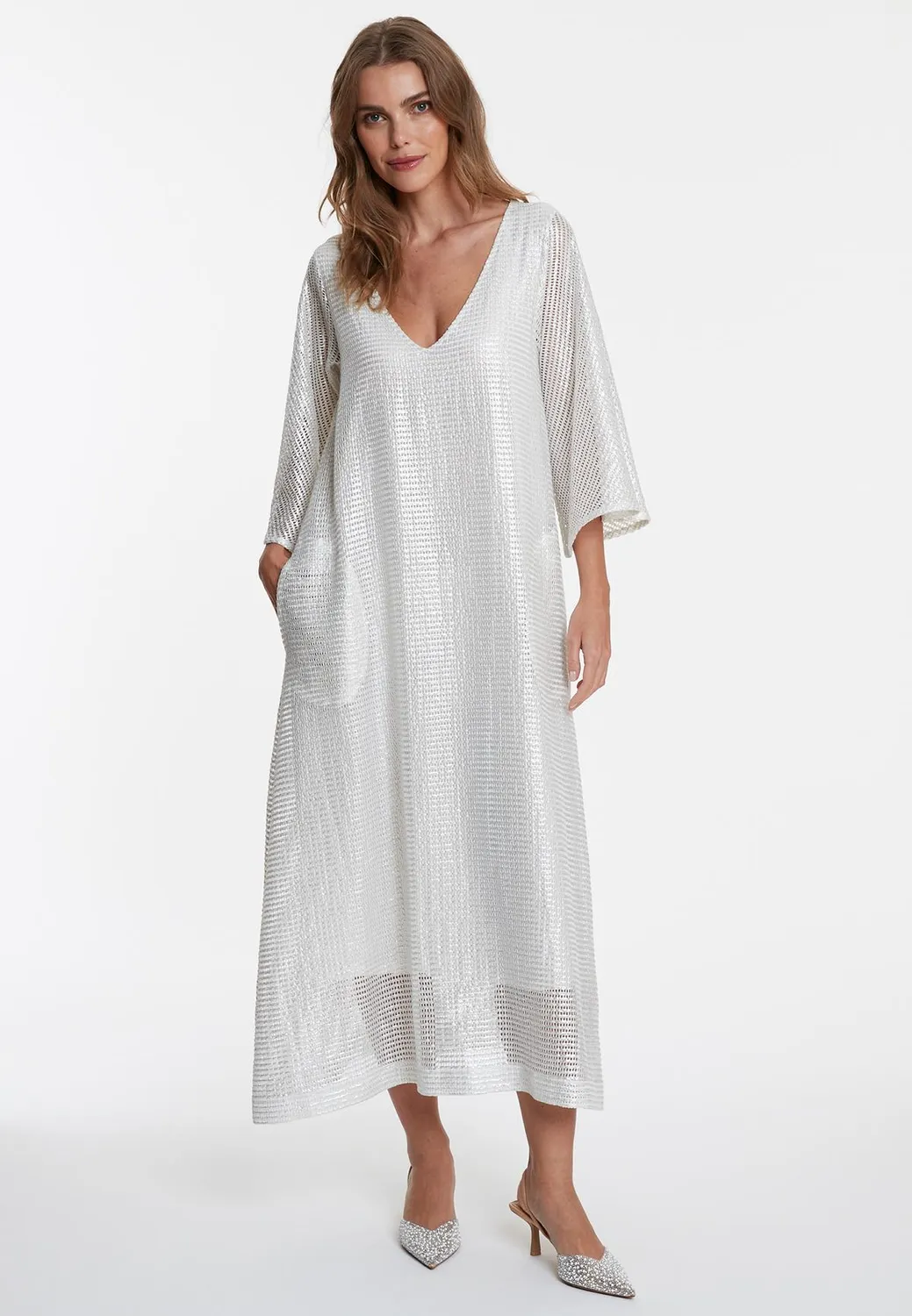 Ana Alcazar Wahia abito maxi bianco mesh