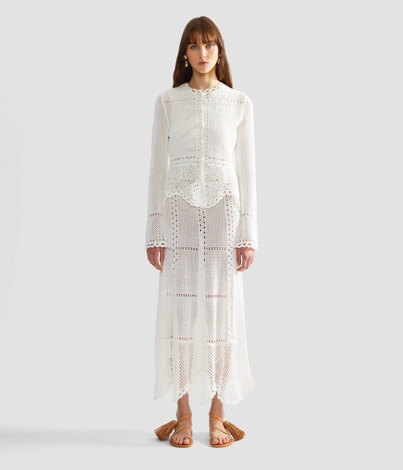 Erdem Cotton Crochet cardigan pizzo peplo bianco