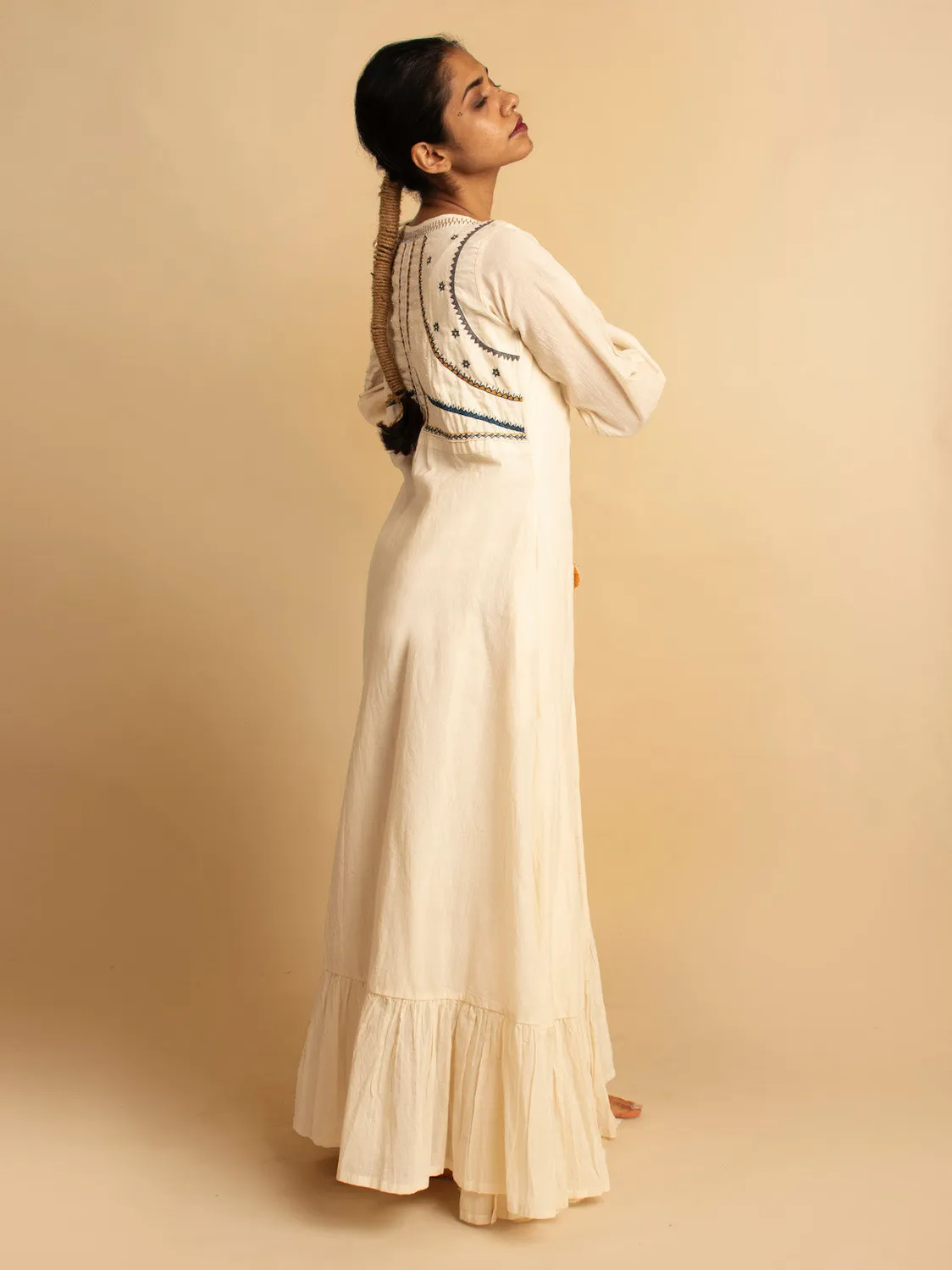 Our Dve Daywis abito lungo beige cotone ricamato