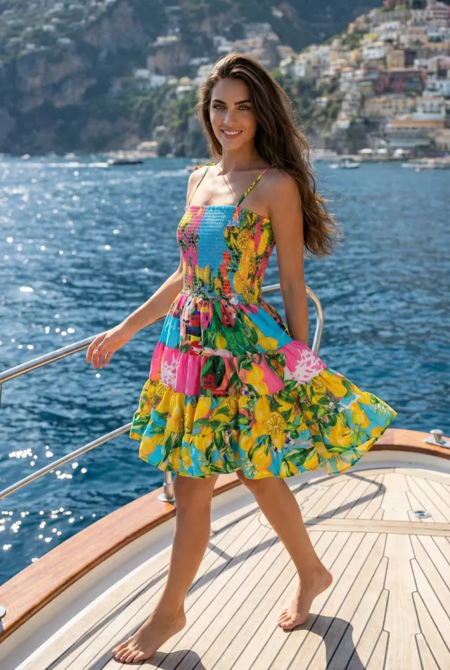 Antica Sartoria Positano FC012 abito corto rosa bretelle