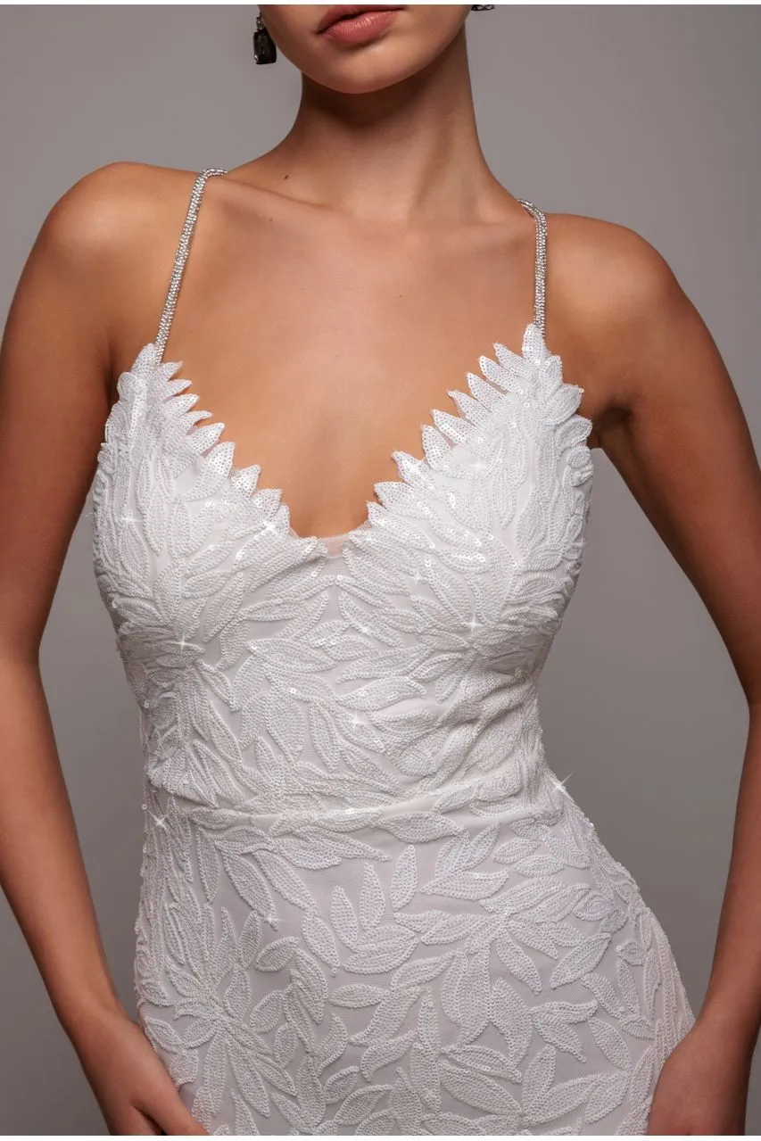 Goddiva Diamante Strap Abito Maxi Bianco Paillettes