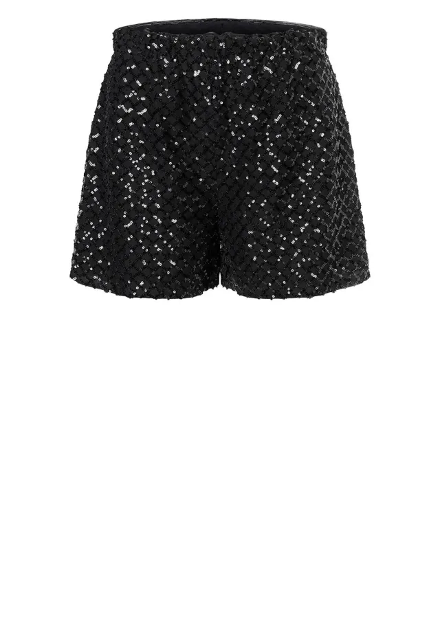 Ana Alcazar Odyra shorts neri paillettes zigzag