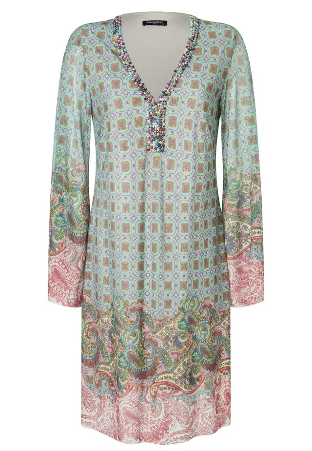 Ana Alcazar Zikala abito tunica grigio rosa paisley