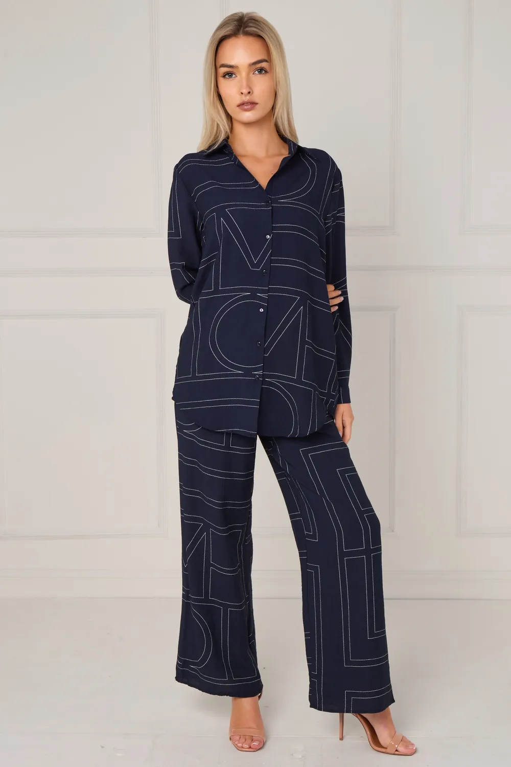 LOVE SUNSHINE Geometric coordinato blu righe pantalone