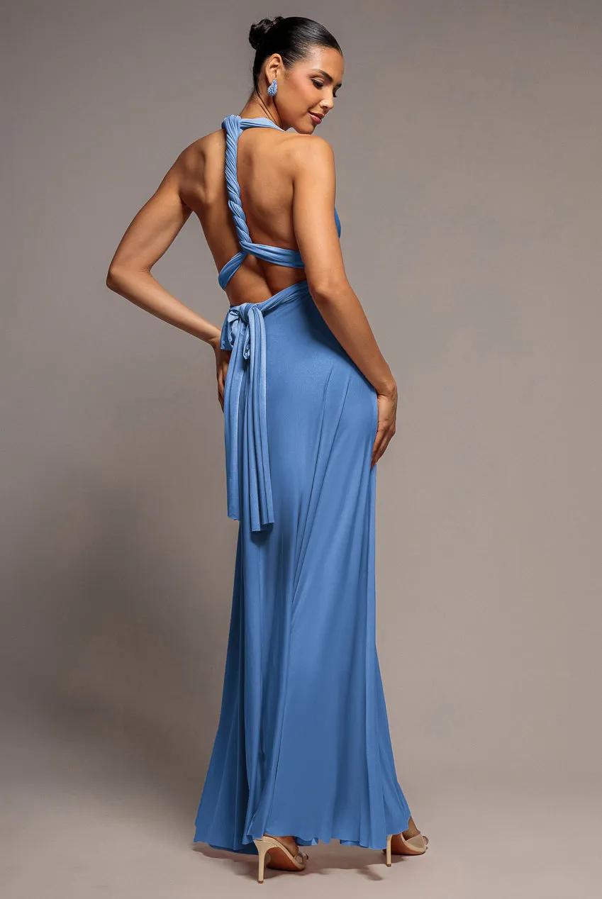 Goddiva Multiway abito azzurro polvere lungo