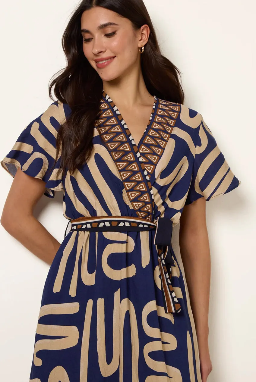 Blue Vanilla Abstract midi abito blu viscosa fantasia