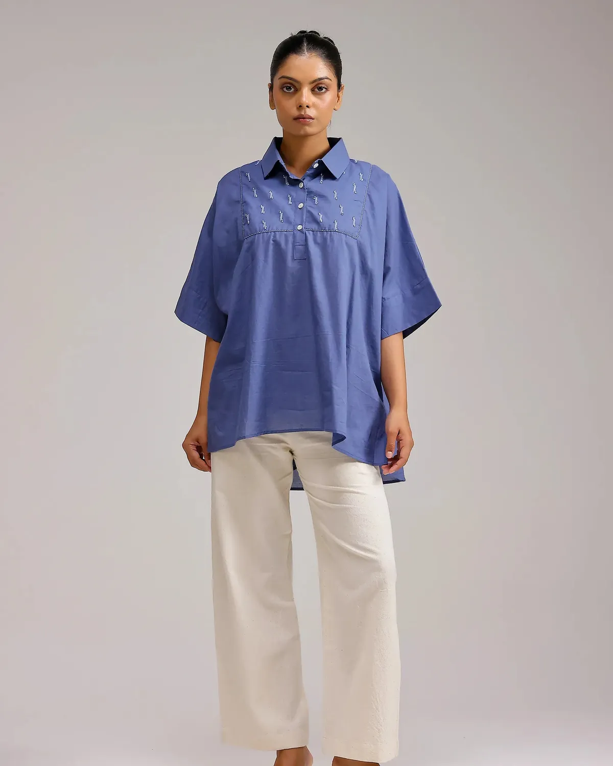 Our Dve Sheer tunica cotone blu scuro taglia unica