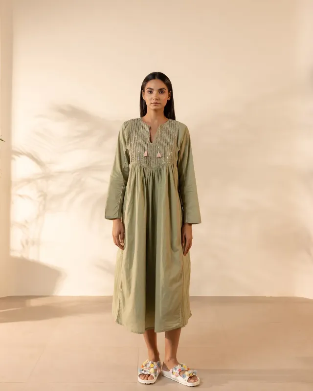 Our Dve Sunpetal abito verde cotone con sottoveste