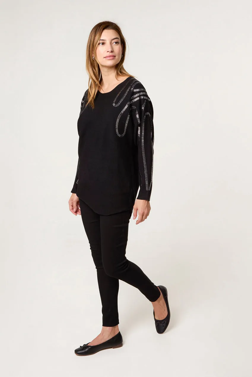 Blue Vanilla Maglione Nero Spalle Brillanti S/M