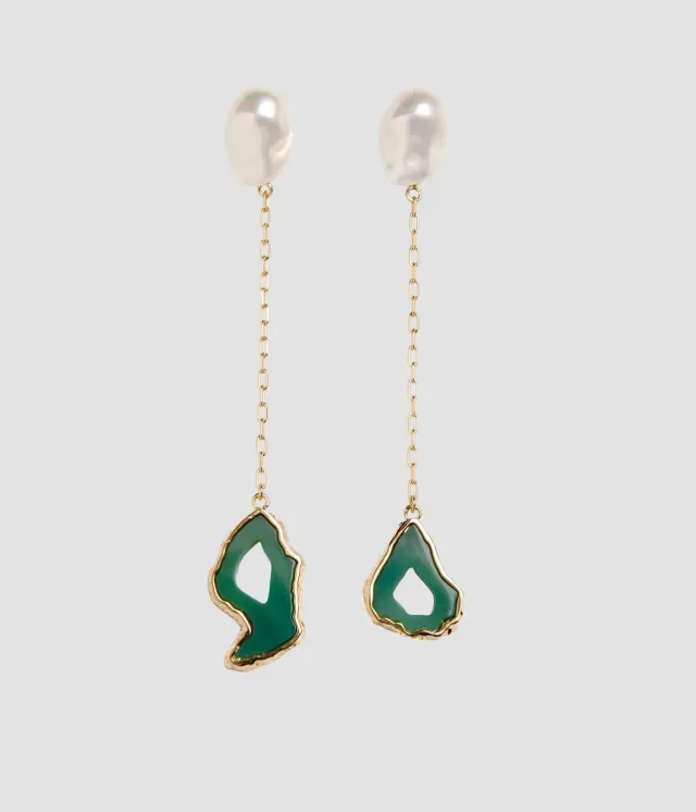 Erdem Stone Drop Earring orecchini perla verde