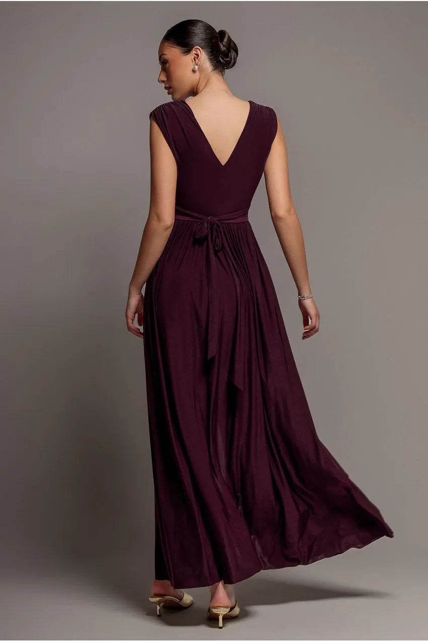 Goddiva Gathered Shoulder Wrap abito maxi bordeaux
