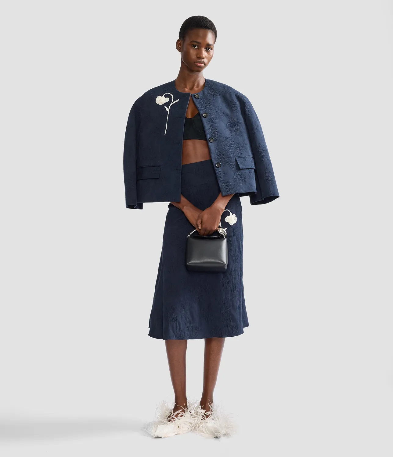 Erdem Flower Jacquard gonna midi blu ricamata