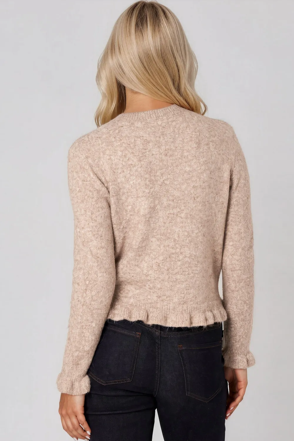 Aftershock London cardigan lana tortora volant