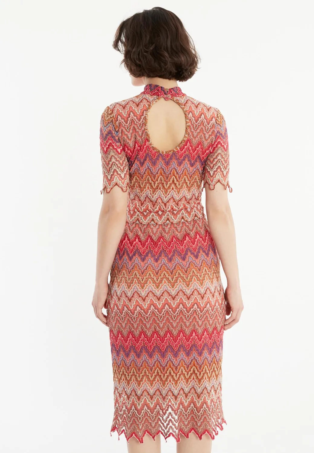 Ana Alcazar Zayara tubino midi maglia zigzag rosso