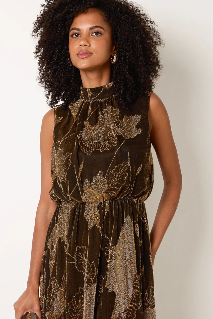 Blue Vanilla Jacquard abito midi bronzo collo alto