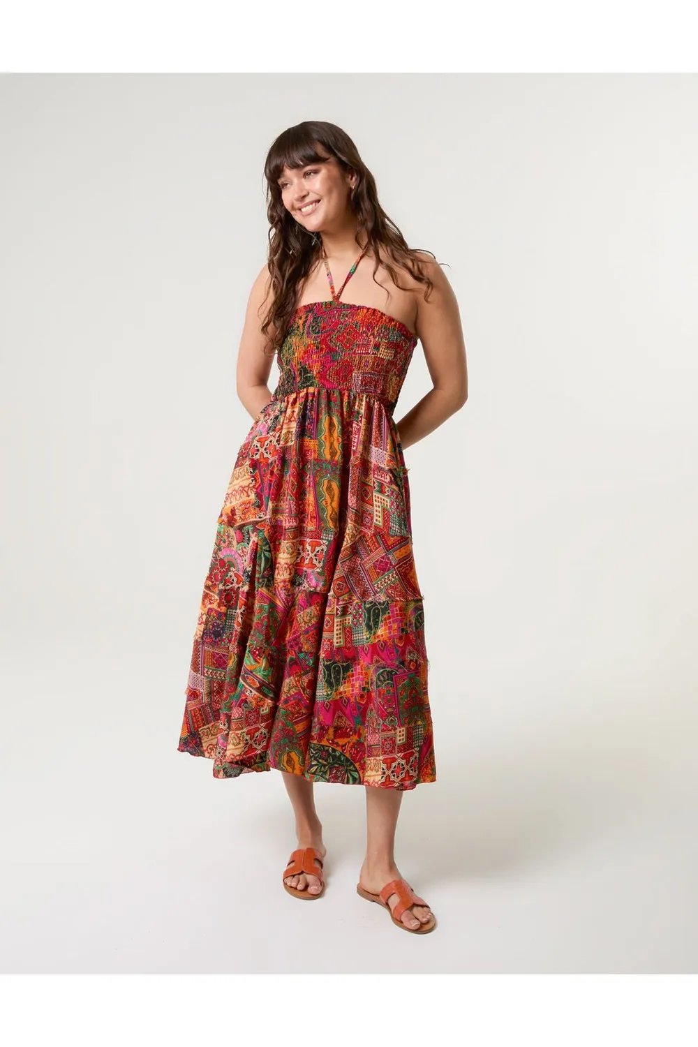 Blue Vanilla Tiered Halter abito arancione taglia unica