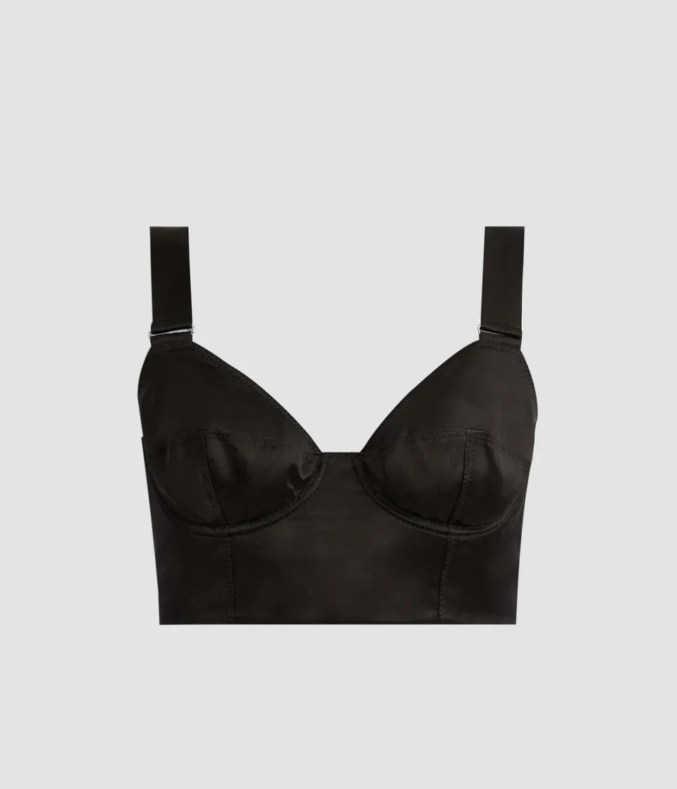 Erdem Crepe Black Satin Bralet bralette raso nero cuore