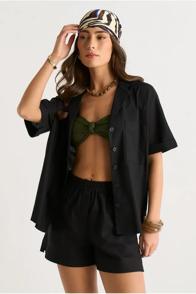 Gini London shorts lino neri vita elasticizzata estate