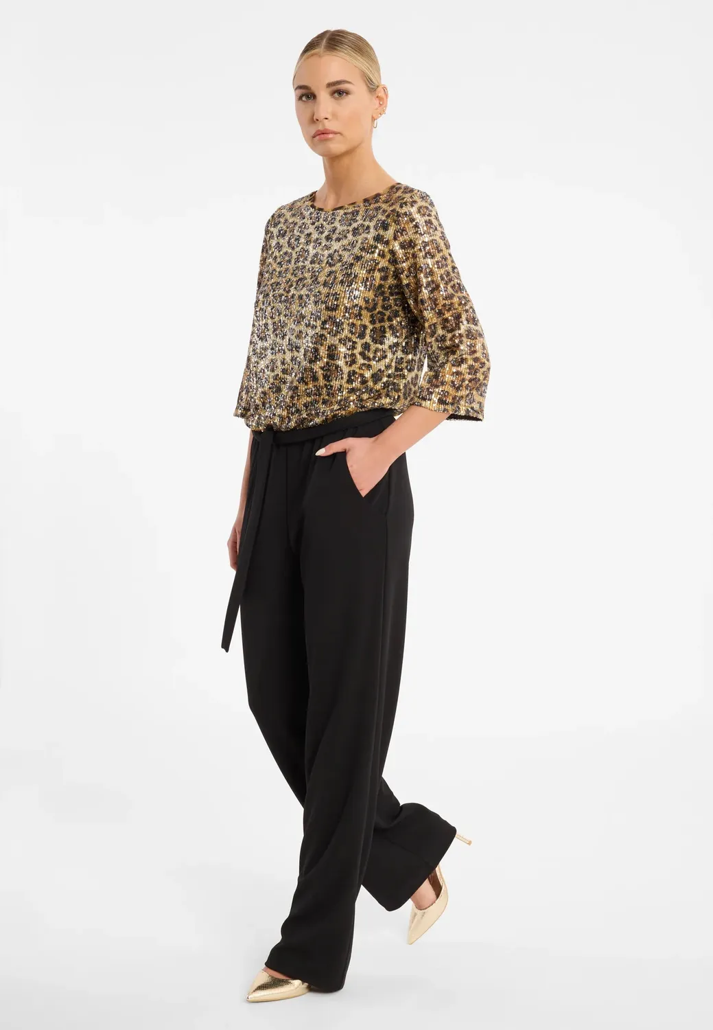 Ana Alcazar Celissa tuta elegante nera paillettes