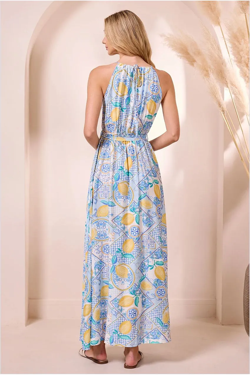 Angeleye Halterneck abito maxi blu limoni