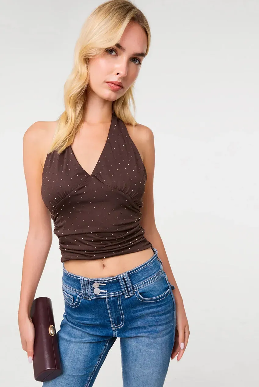 Pink Vanilla Diamante Slinky top halter cioccolato strass
