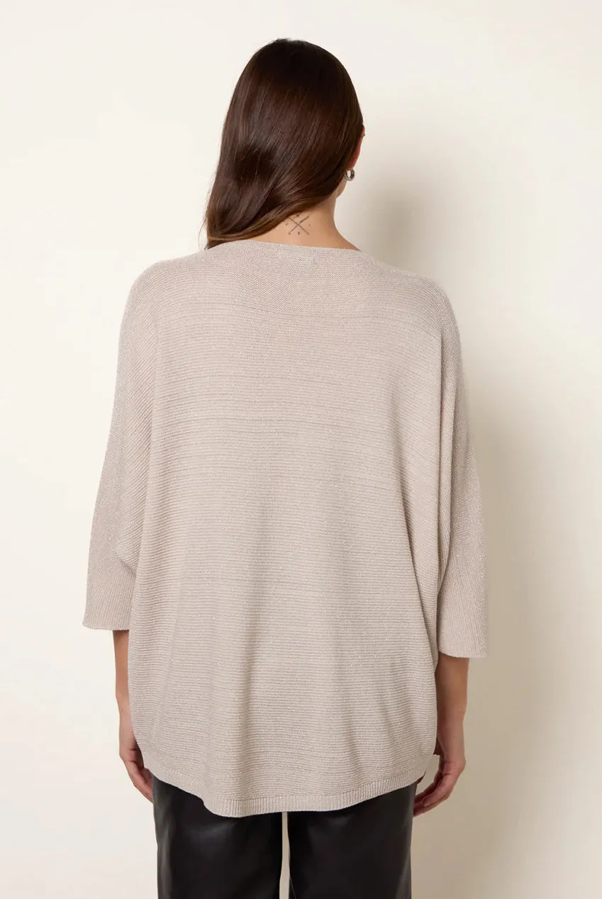 Blue Vanilla maglione scollo V metallizzato beige
