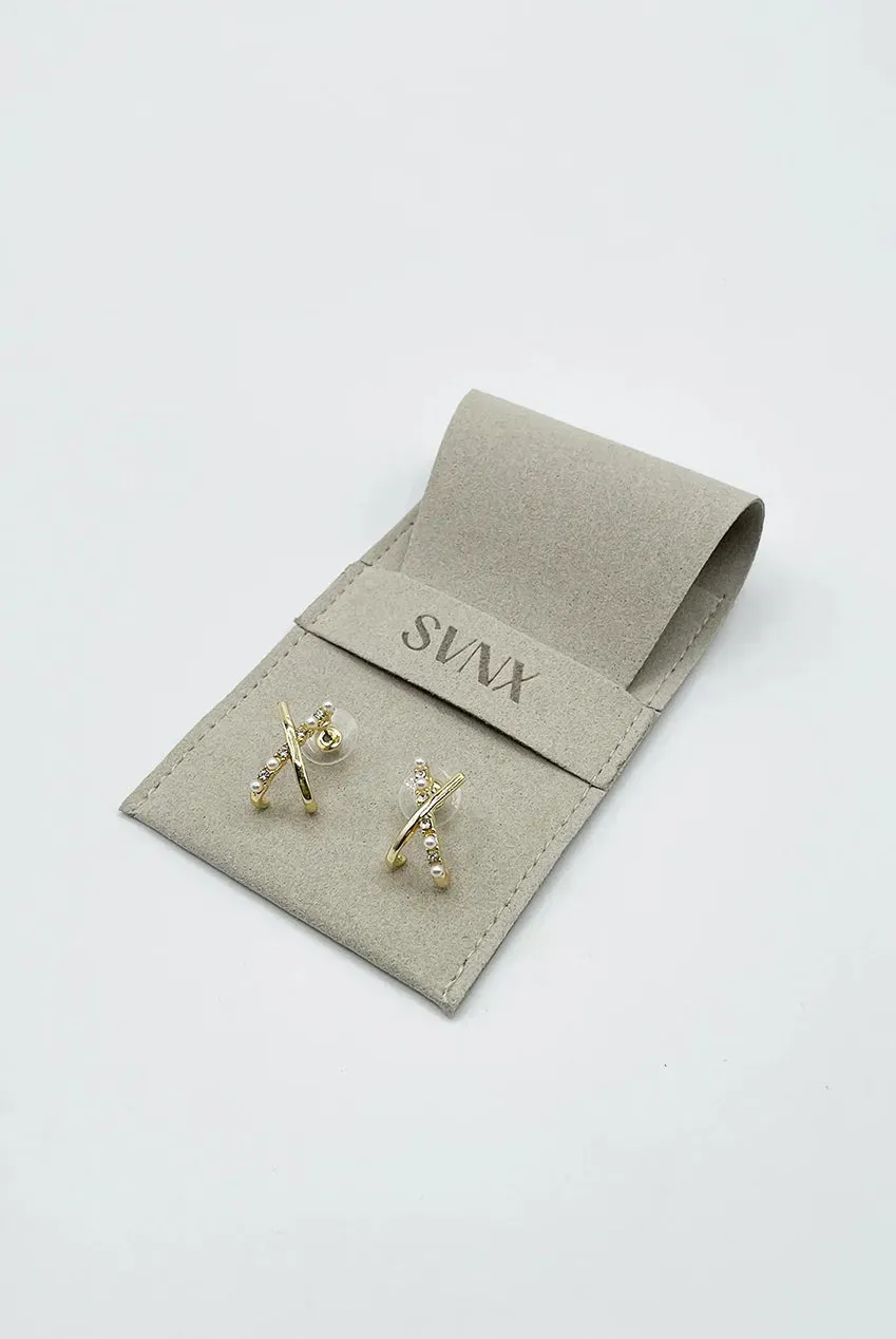SVNX Cross orecchini oro perle cristalli