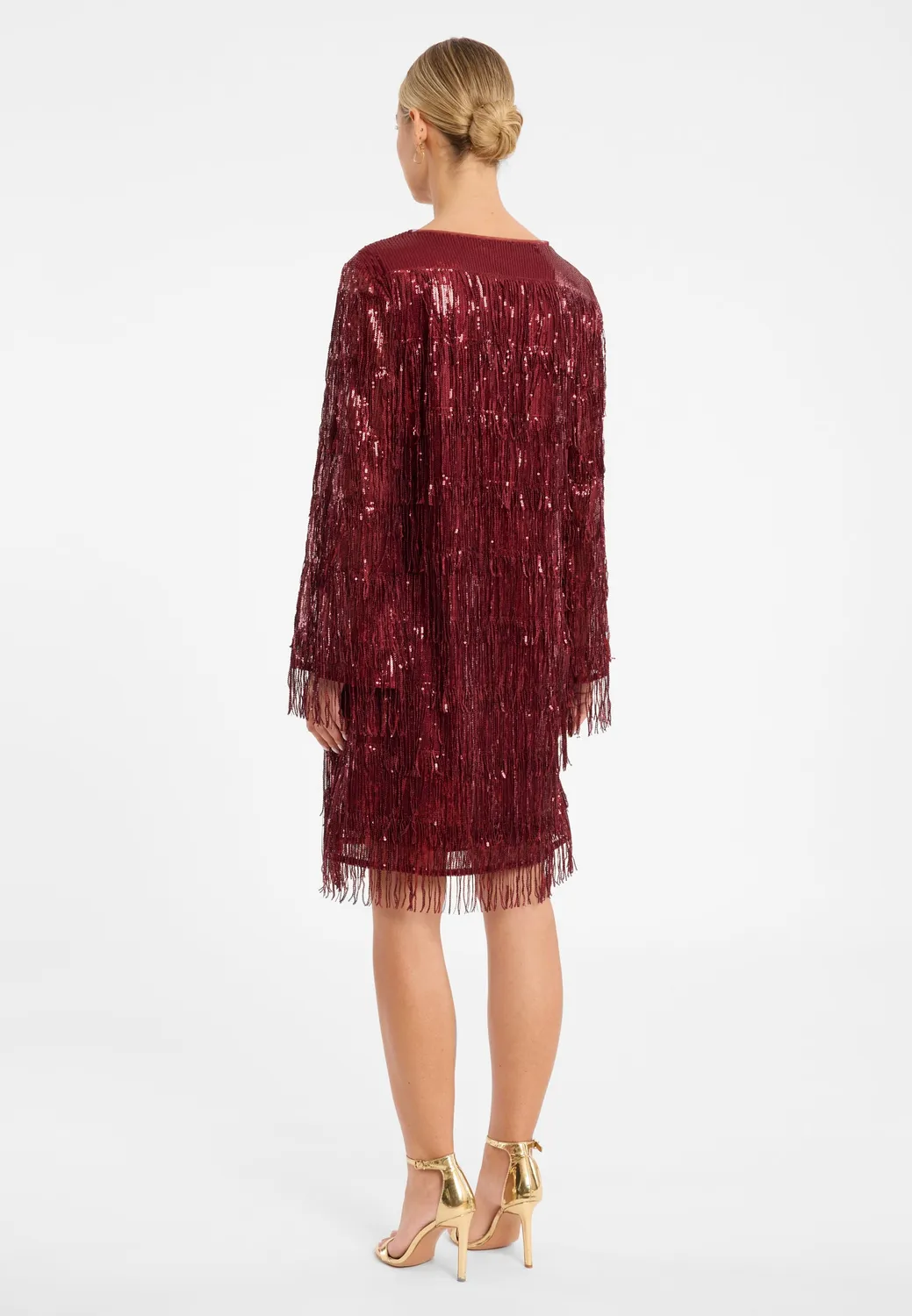 Ana Alcazar Cebora abito paillettes bordeaux corto