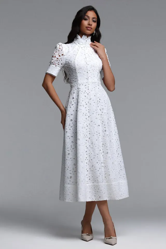 Bella Barnett abito midi Kitsu bianco manica corta