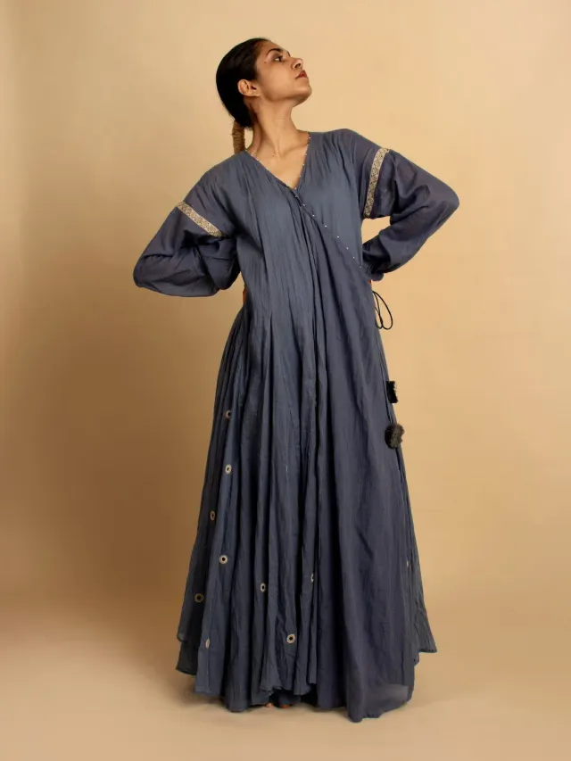 Our Dve Bari maxi abito blu in cotone stampato