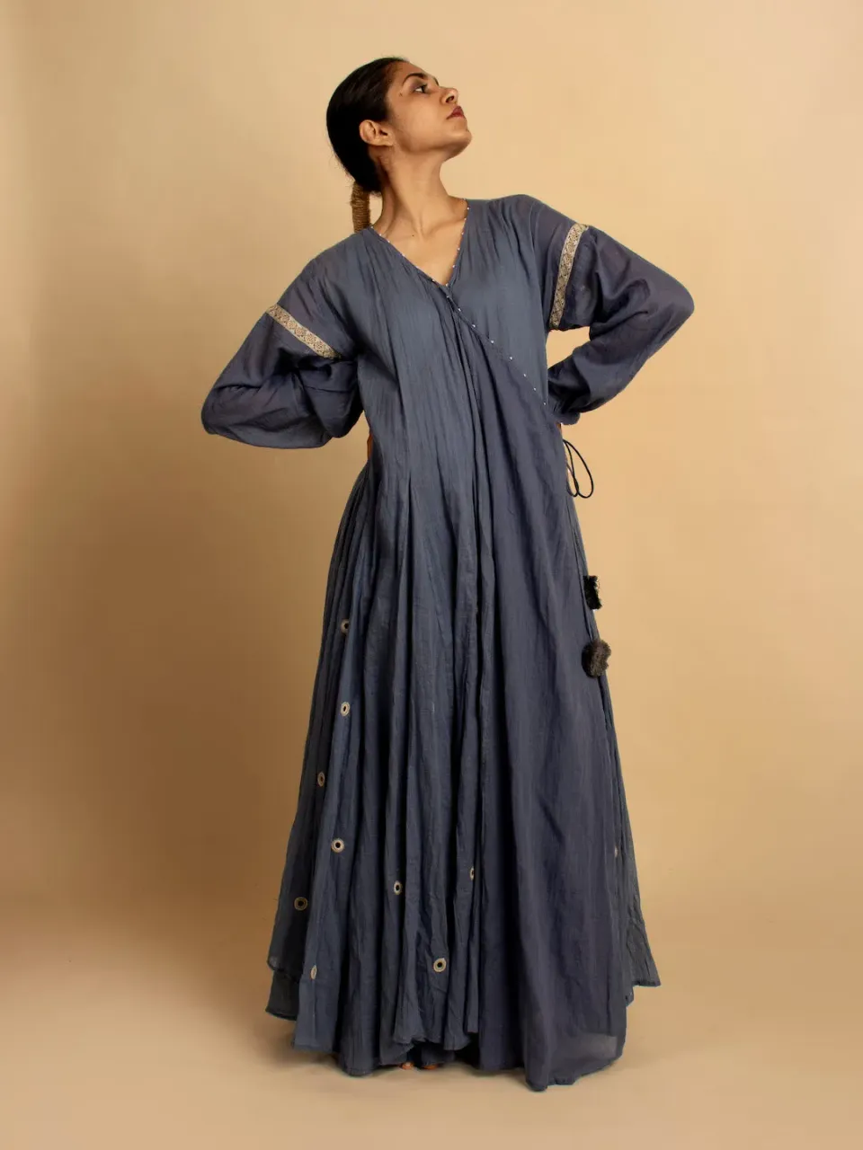 Our Dve Bari maxi abito blu in cotone stampato