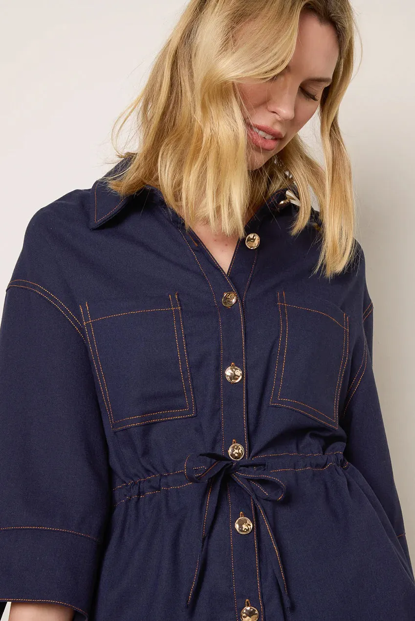 Blue Vanilla Denim giacca camicia indaco manica corta S-L