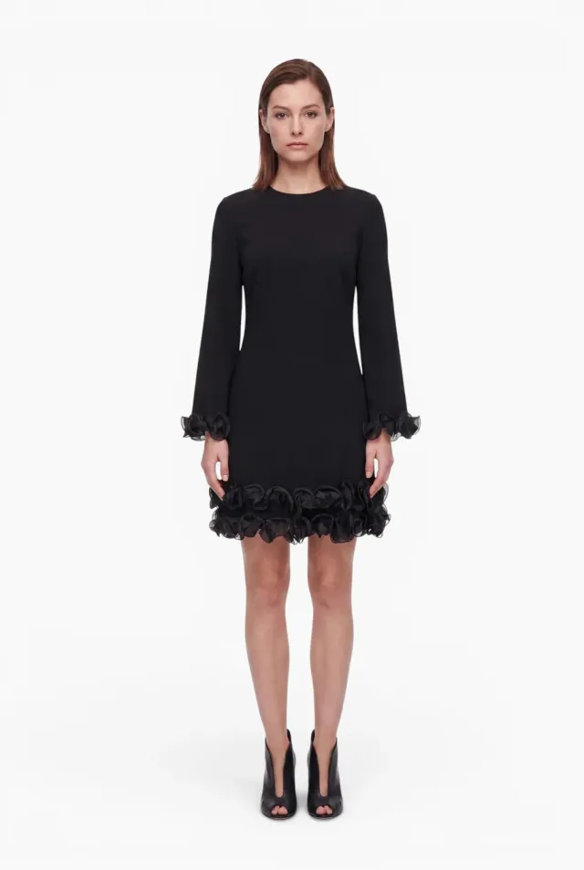 Ana Alcazar Enfyra abito cocktail nero balze organza